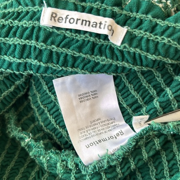 Reformation Pinto Floral Green Top Smocked Long Sleeves Large - Picture 5 of 5